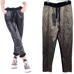 NWT Lotus Eaters Metallic Front SweatPants Black & Gray Size S